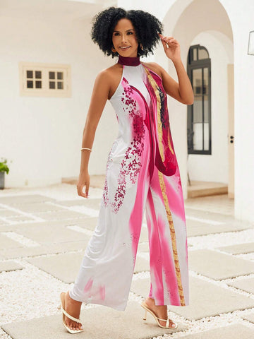 Women Stylish Printed Halter Jumpsuit