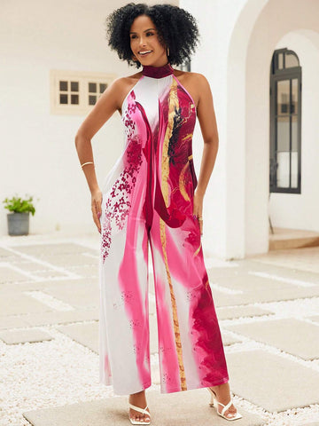 Women Stylish Printed Halter Jumpsuit