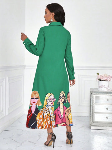 Women's Cartoon Character Printed Shirt Dress