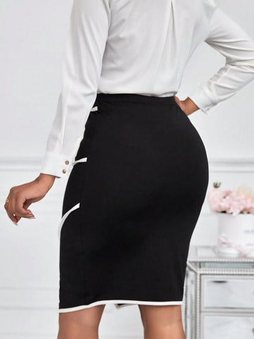 Lady Women's Color Block Bodycon Midi Skirt