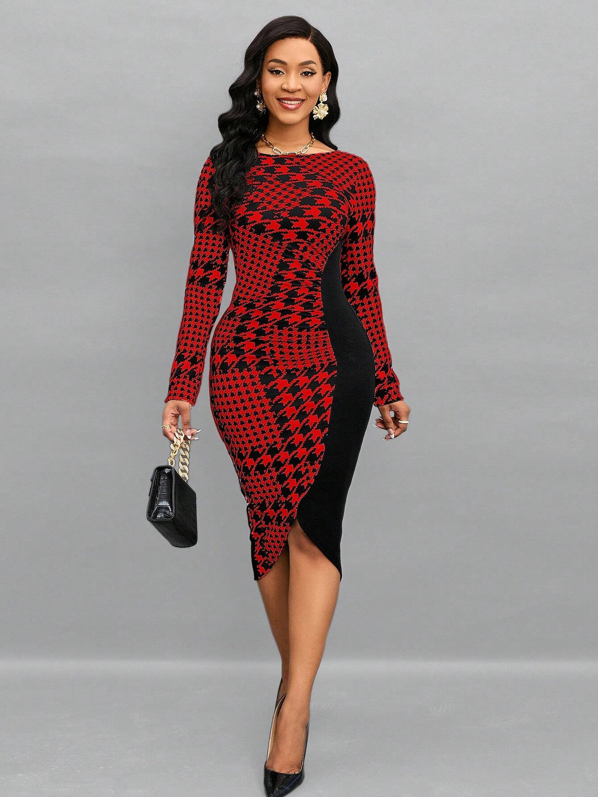 Women's Fashion Color Block Long Sleeve Dress