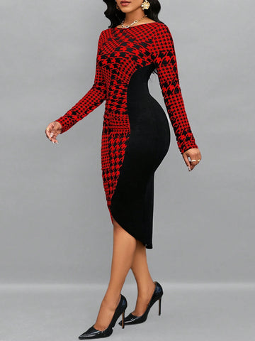 Women's Fashion Color Block Long Sleeve Dress