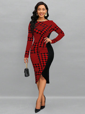 Women's Fashion Color Block Long Sleeve Dress