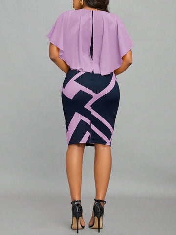 Women's Fashionable Color Block Short Sleeve Dress