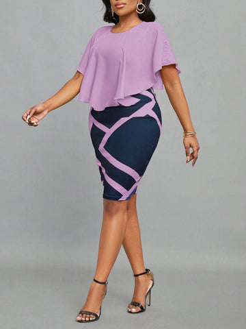 Women's Fashionable Color Block Short Sleeve Dress