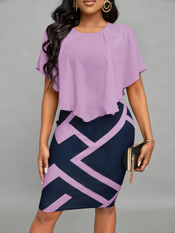 Women's Fashionable Color Block Short Sleeve Dress