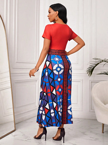 Women's Geometric Printed Short Sleeve Dress