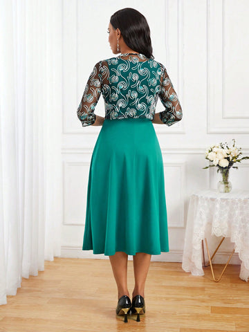 Women's Monochrome Dress And Sheer Jacket Two-piece Set