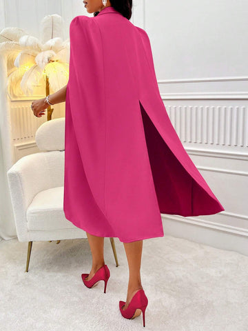 Women's Plain Color Peter Pan Collar Single-Breasted Cape Elegant Short Dress