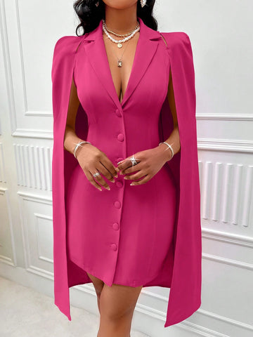 Women's Plain Color Peter Pan Collar Single-Breasted Cape Elegant Short Dress