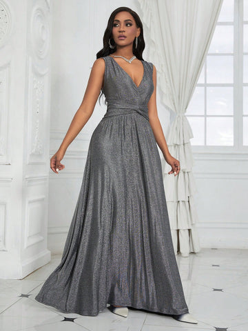 Women's Shiny Crossed Waist Sleeveless Dress