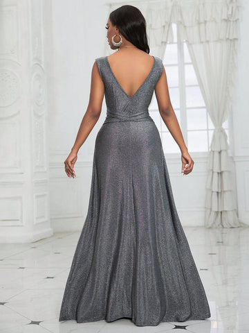 Women's Shiny Crossed Waist Sleeveless Dress