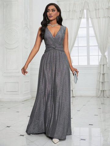 Women's Shiny Crossed Waist Sleeveless Dress