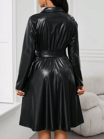 Women's Solid Color Front Tied Long Sleeve Casual Mini Dress