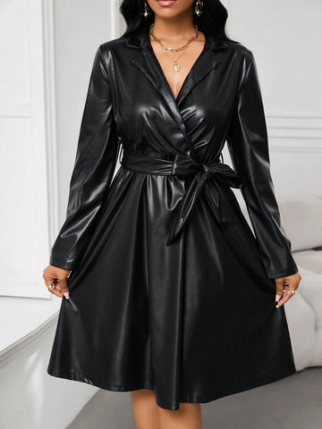 Women's Solid Color Front Tied Long Sleeve Casual Mini Dress