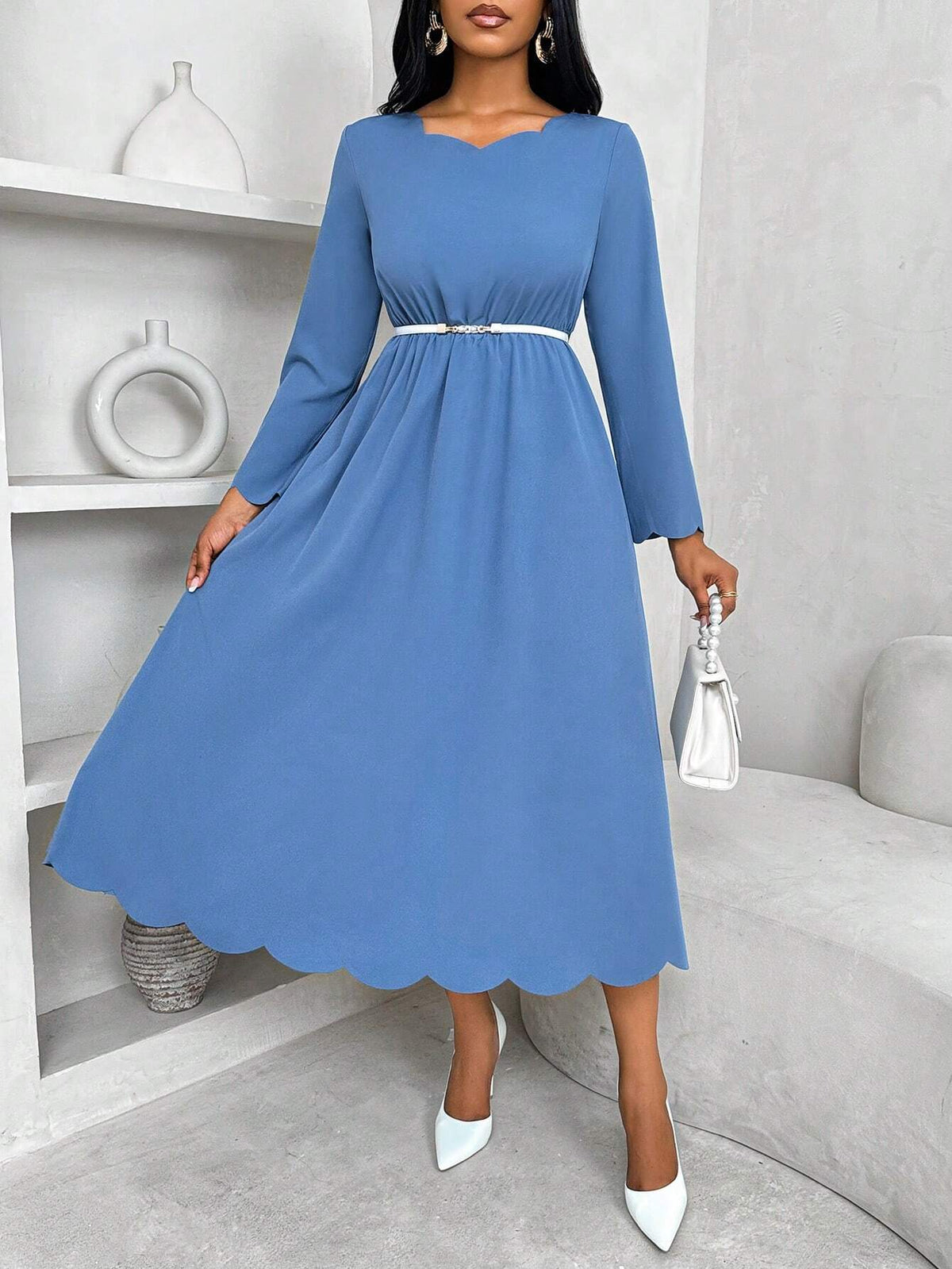 Women's Solid Color Minimalist Casual Mid-Length Dress