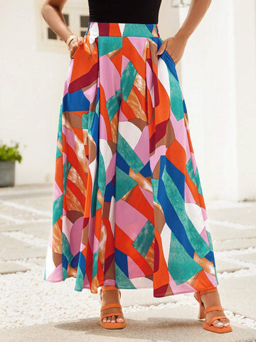 Lady Women's Vacation Casual Contrast Color Printed Wide Leg Pants