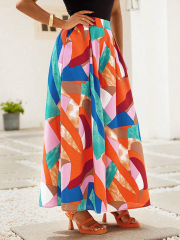 Lady Women's Vacation Casual Contrast Color Printed Wide Leg Pants