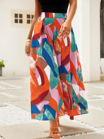 Lady Women's Vacation Casual Contrast Color Printed Wide Leg Pants