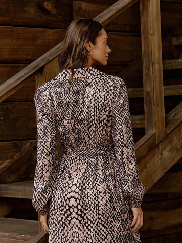 Women's Long Sleeve Floral Print Lantern Sleeve Dress & (Floral Irregular) Set