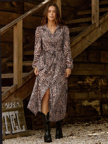 Women's Long Sleeve Floral Print Lantern Sleeve Dress & (Floral Irregular) Set