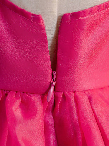 Little Girls' Casual One Shoulder Layered Ruffle Sleeve Tulle Dress With Flared Hem