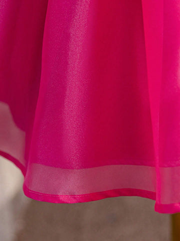 Little Girls' Casual One Shoulder Layered Ruffle Sleeve Tulle Dress With Flared Hem