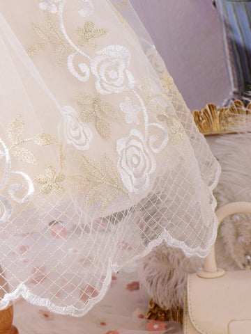 Little Girls' Elegant & Romantic Gold Embroidered Mesh Princess Dress