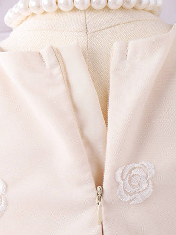 Little Girls' Elegant & Romantic Gold Embroidered Mesh Princess Dress