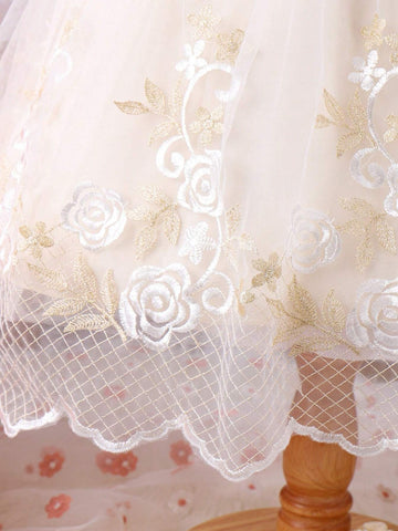 Little Girls' Elegant & Romantic Gold Embroidered Mesh Princess Dress