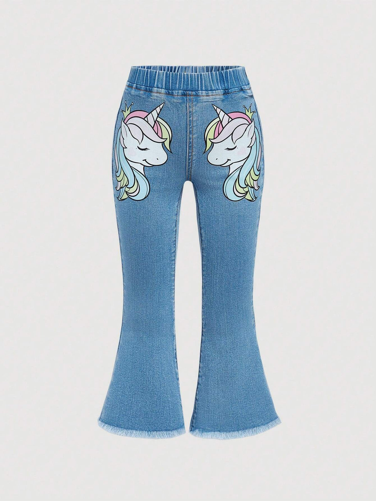 Little Girls' Fashionable, Casual, Street-Style, Outdoor, Active, Lovely Jeans With Print And Washed-Out Design