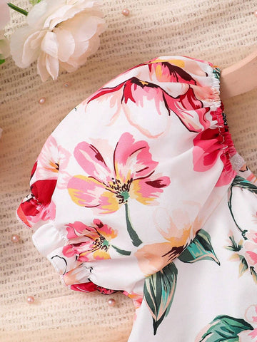 Little Girl's Floral Print Puff Sleeve Dress