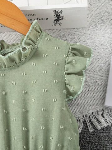 Little Girls' Frill Pleated Hem Flutter Sleeve Dress