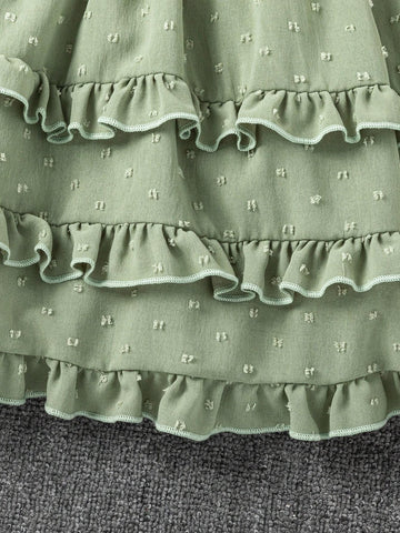 Little Girls' Frill Pleated Hem Flutter Sleeve Dress