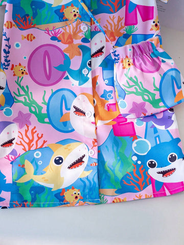 Little Girls' Fun Tropical Ocean Animals Print Beach Vacation Set With Shoulder Bag Lining Shirt Dress.