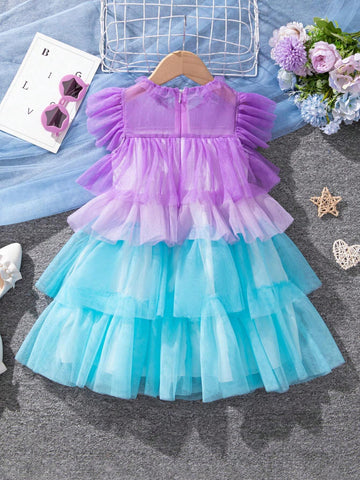 Little Girls' Gradient Multilayer Mesh Dress