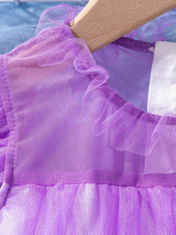 Little Girls' Gradient Multilayer Mesh Dress