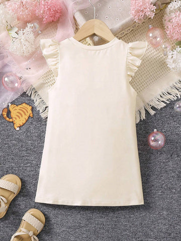 Little Girls' Star & Cat Print Flying Sleeve Dress