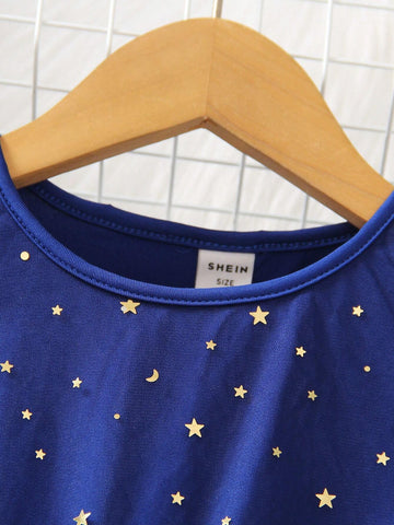 Little Young Girl' Bubble Sleeves Sparkling Contrast Mesh Party Dress