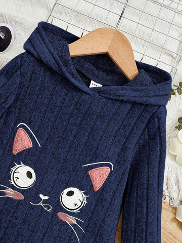 Loose Fit Hoodie Dress With Facial Expression Print For Young Girl