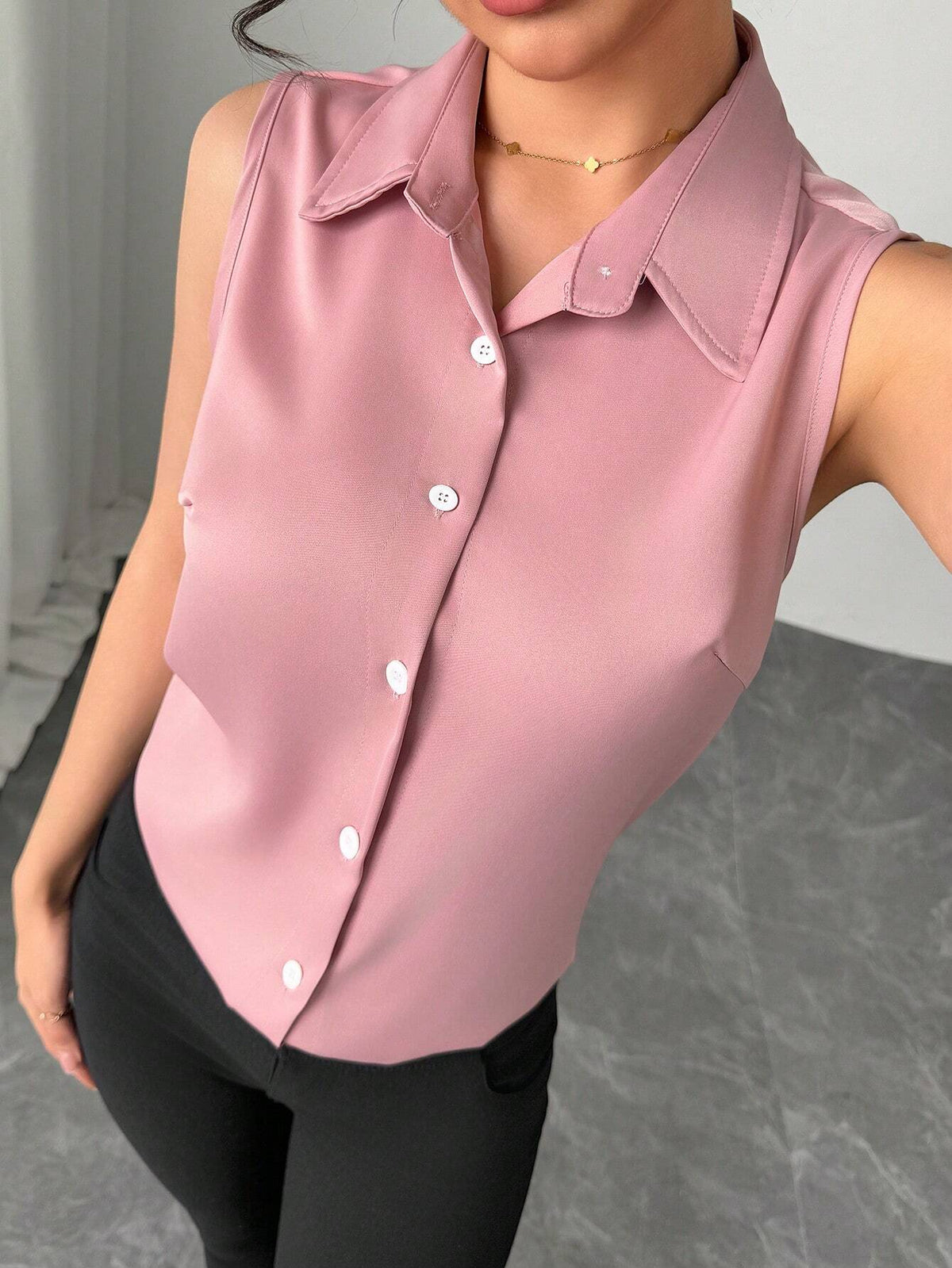 Lunessa Elegant French Style Backless Draped Sleeveless Blouse