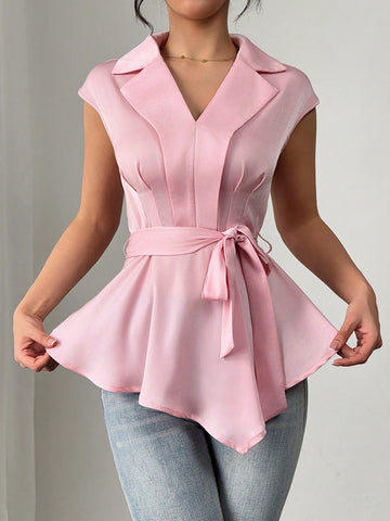 Lunessa Women's 2024 New Fashion Slim Asymmetrical Hem Sleeveless Blouse