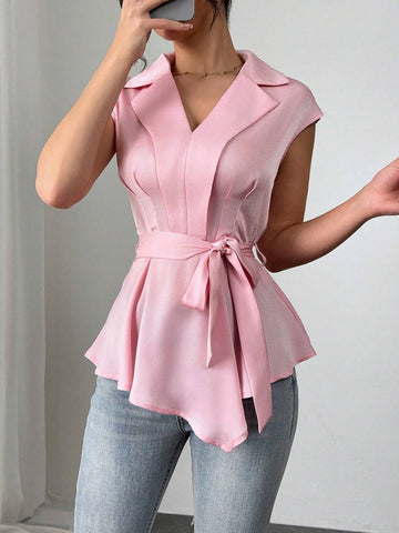 Lunessa Women's 2024 New Fashion Slim Asymmetrical Hem Sleeveless Blouse