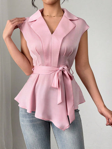 Lunessa Women's 2024 New Fashion Slim Asymmetrical Hem Sleeveless Blouse