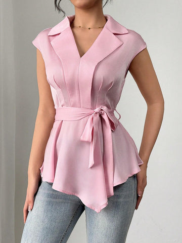 Lunessa Women's 2024 New Fashion Slim Asymmetrical Hem Sleeveless Blouse