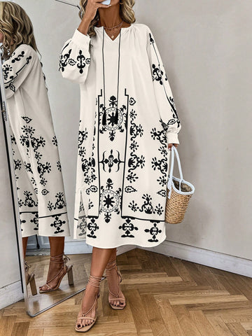 Women's Round Neck A-Line Print Dress