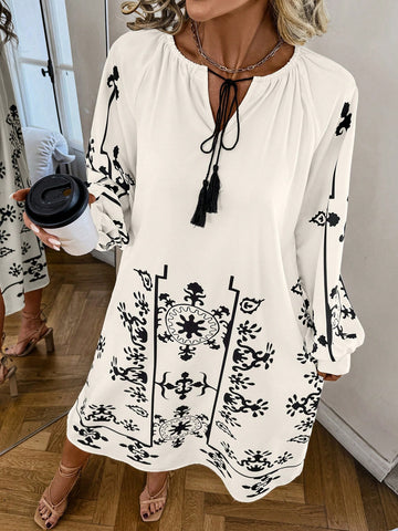 Women's Round Neck A-Line Print Dress