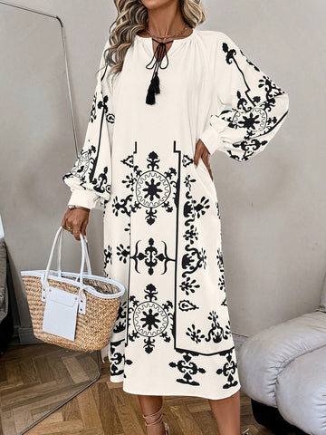 Women's Round Neck A-Line Print Dress