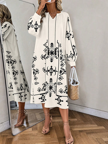 Women's Round Neck A-Line Print Dress