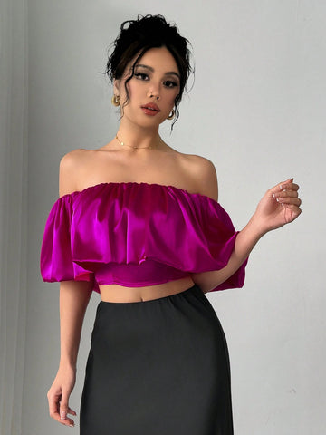 Women's Solid Color Minimalist Off Shoulder Puff Sleeve Blouse